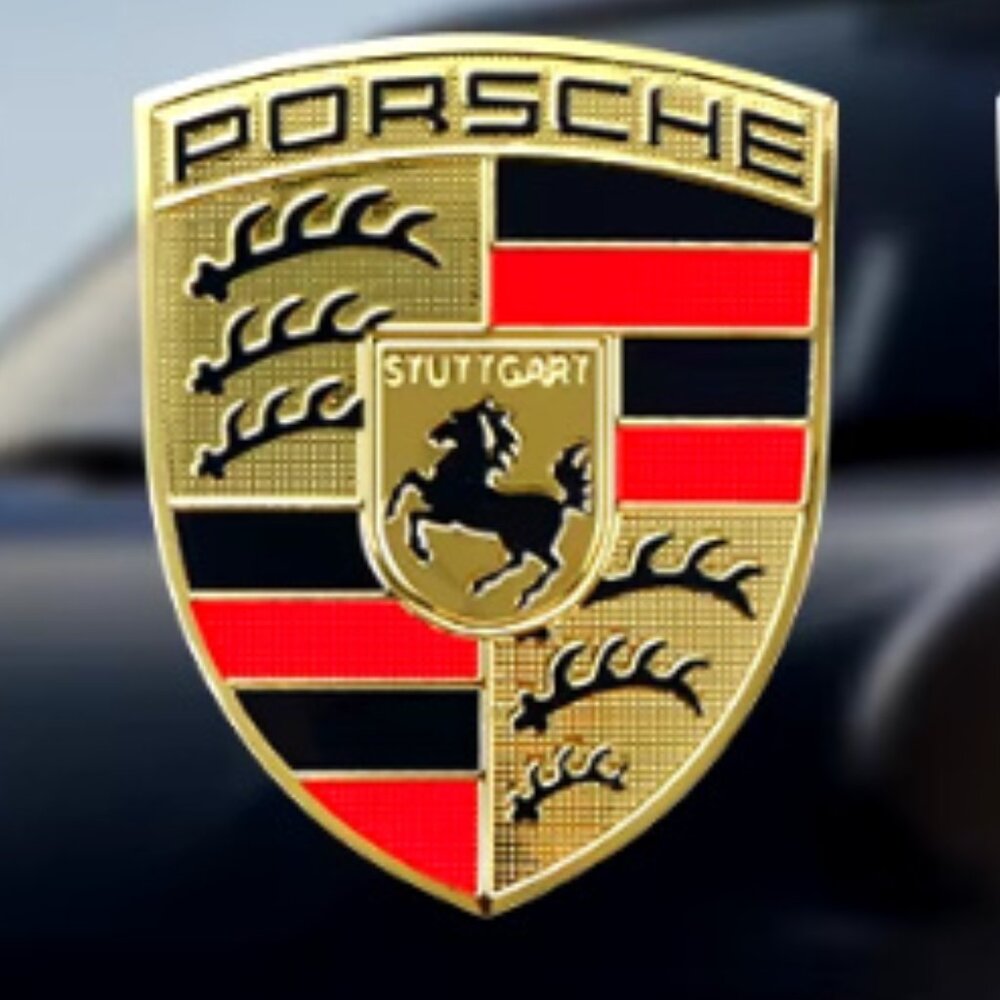 2 Pcs of Large Aluminum Brand New PORSCHE STUTTGART HOTROD Emblems Golden Color